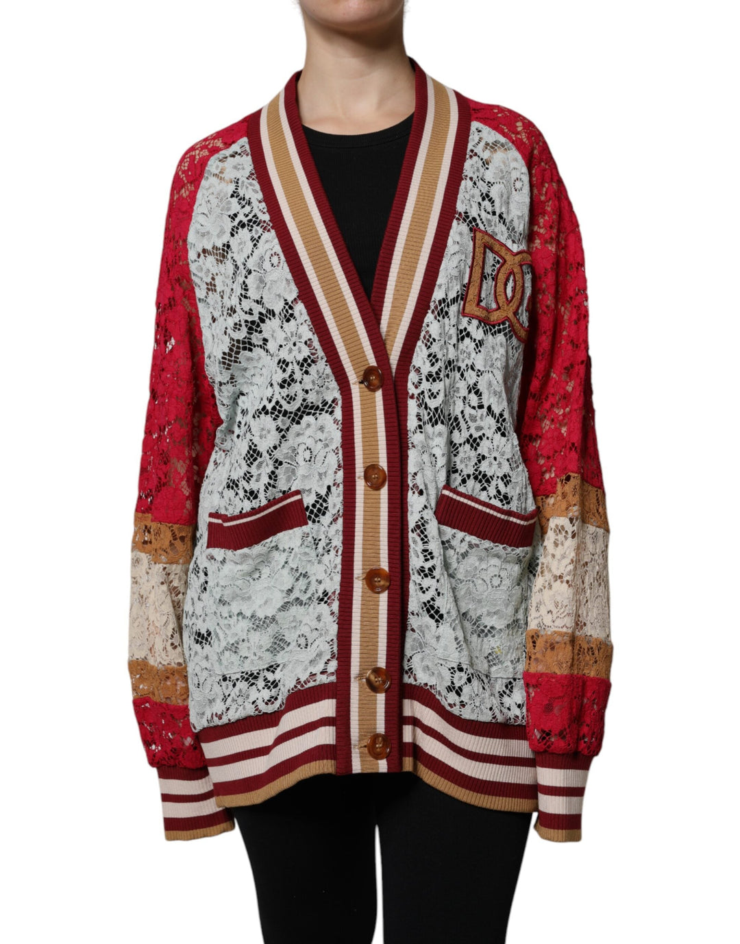 Women’s Dolce &amp; Gabbana Multicolor Floral Lace Cardigan Sweater