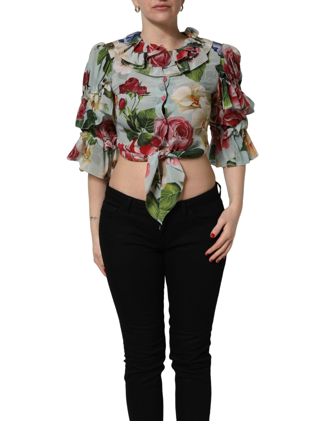 Women’s Dolce &amp; Gabbana Multicolor Floral Silk Cropped Shirt Top