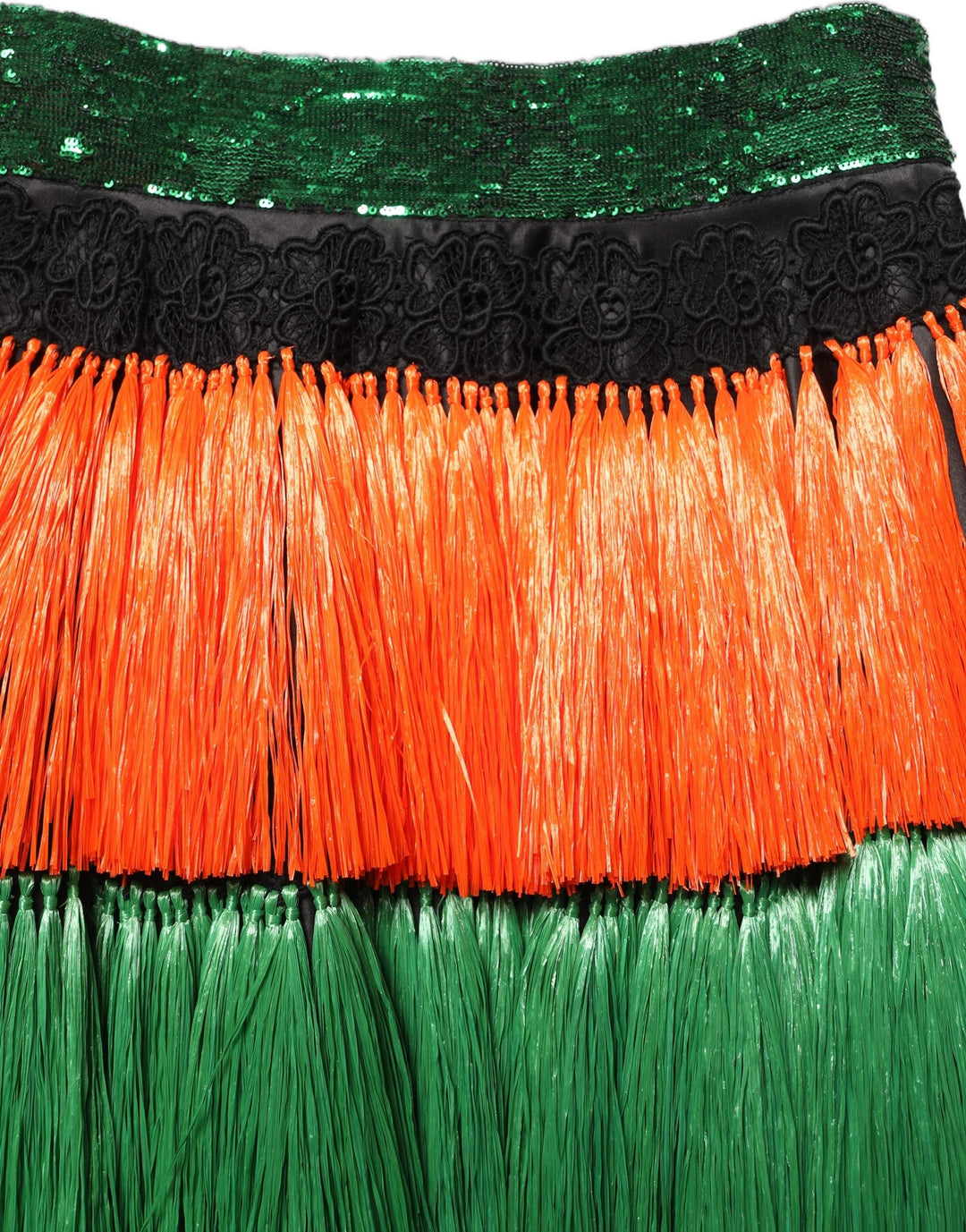Women’s Dolce &amp; Gabbana Multicolor Fringe Sequin High Waist Knee Length Skirt