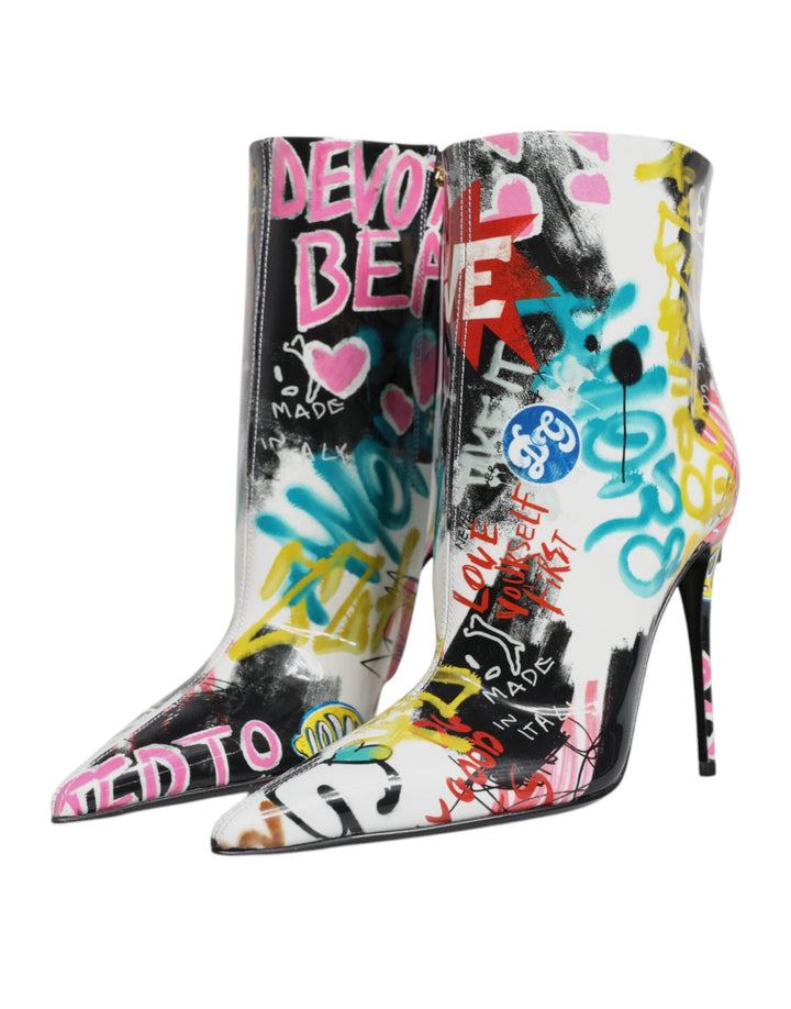 Women’s Dolce &amp; Gabbana Multicolor Graffiti Keira Mid Calf Boots Shoes