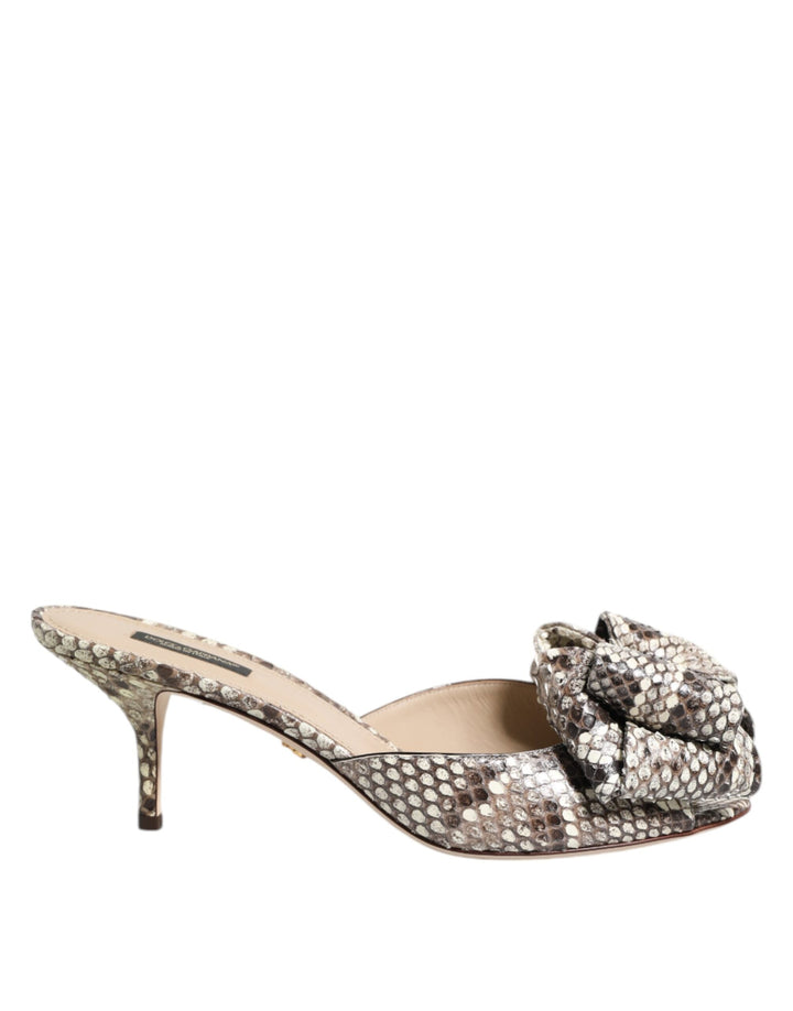 Women’s Dolce &amp; Gabbana Multicolor Keira Bow Leather Peep Toe Mules Shoes