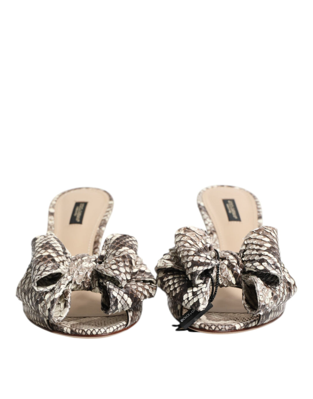 Women’s Dolce &amp; Gabbana Multicolor Keira Bow Leather Peep Toe Mules Shoes