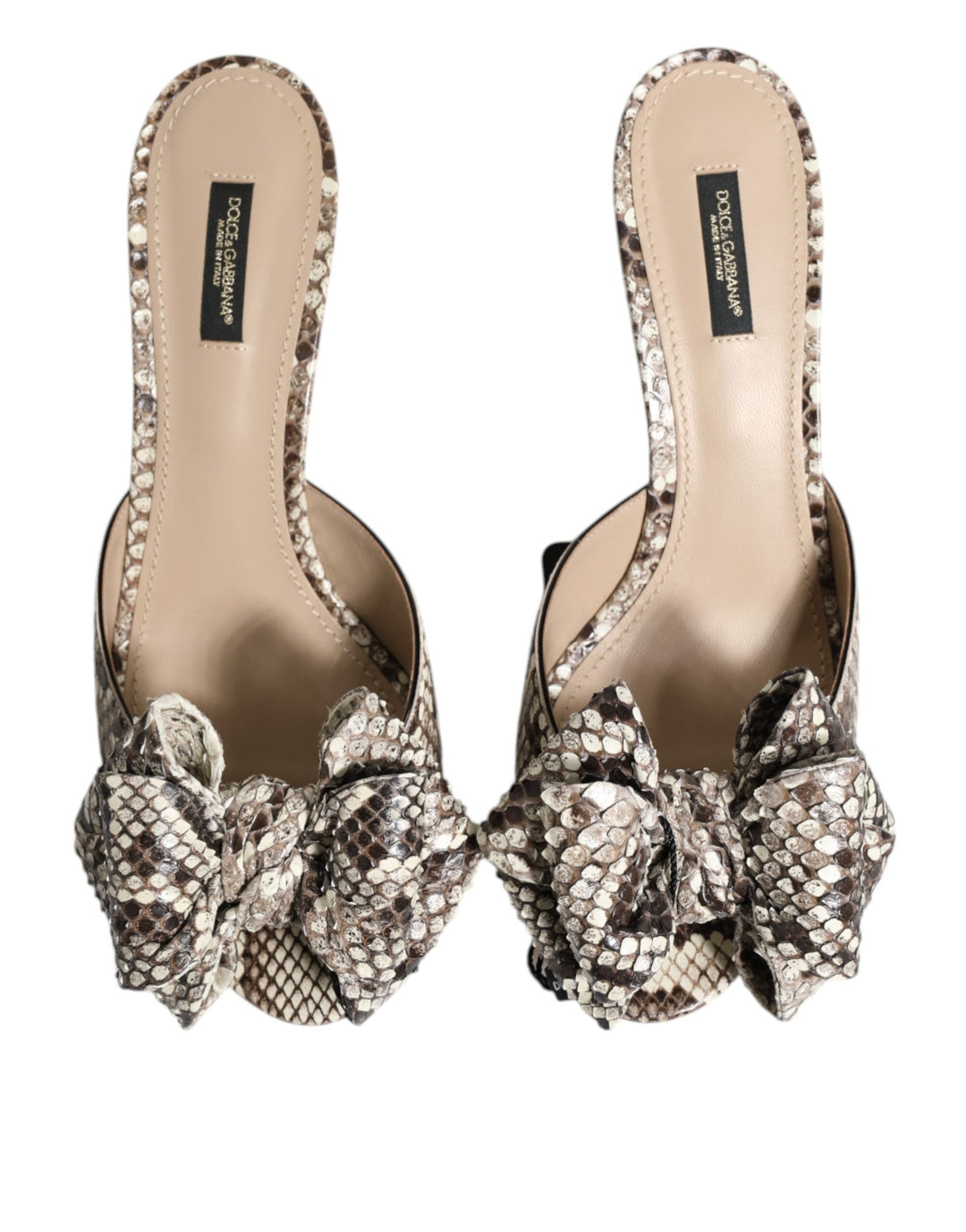 Women’s Dolce &amp; Gabbana Multicolor Keira Bow Leather Peep Toe Mules Shoes