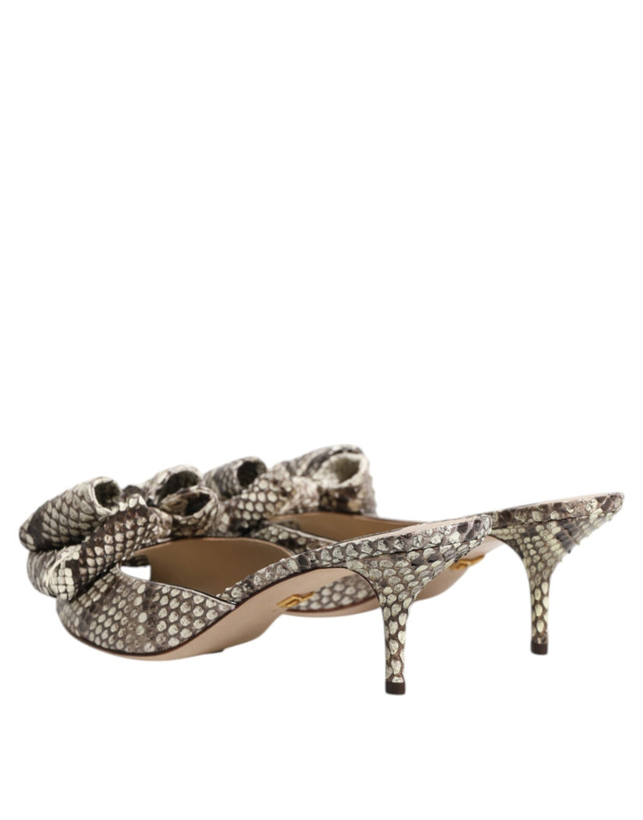 Women’s Dolce &amp; Gabbana Multicolor Keira Bow Leather Peep Toe Mules Shoes