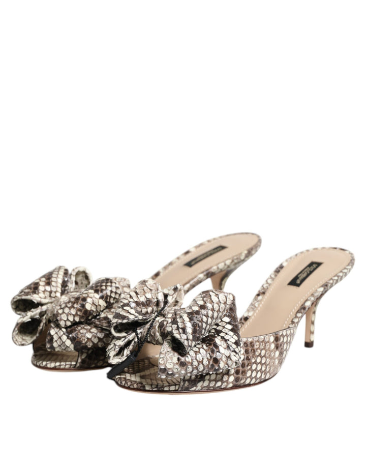 Women’s Dolce &amp; Gabbana Multicolor Keira Bow Leather Peep Toe Mules Shoes