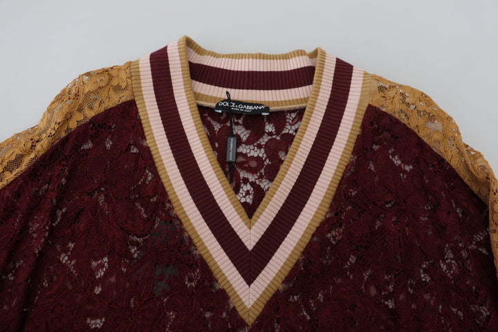 Women’s Dolce &amp; Gabbana Multicolor Lace V-neck Pullover Sweater