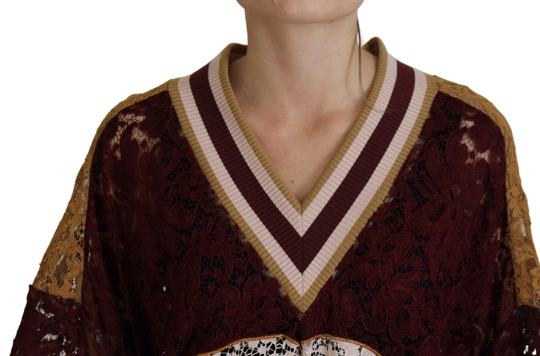Women’s Dolce &amp; Gabbana Multicolor Lace V-neck Pullover Sweater