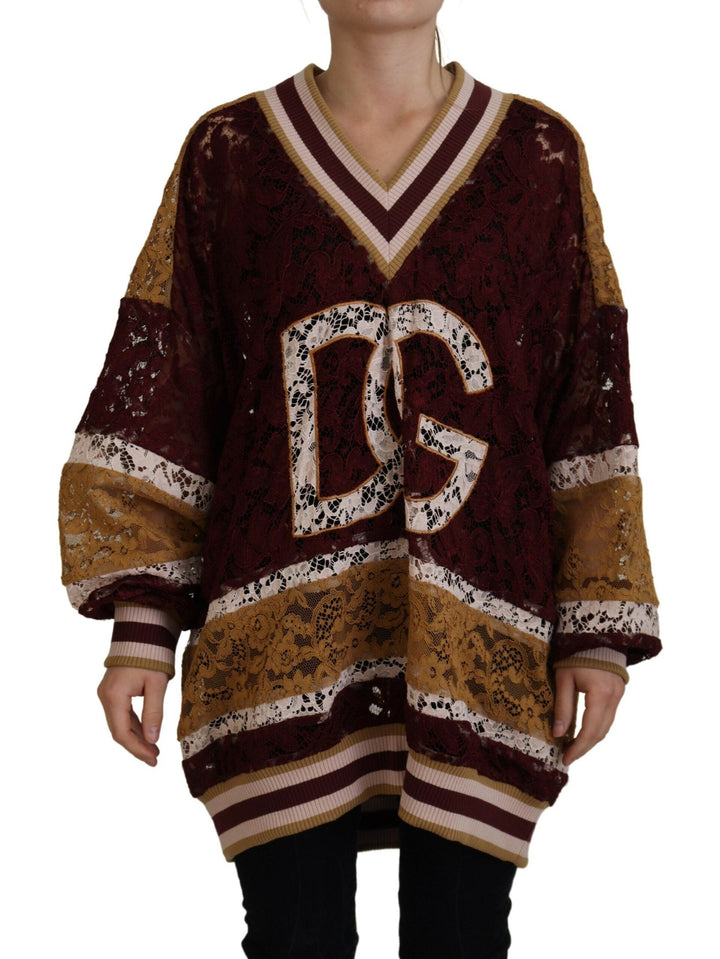 Women’s Dolce &amp; Gabbana Multicolor Lace V-neck Pullover Sweater