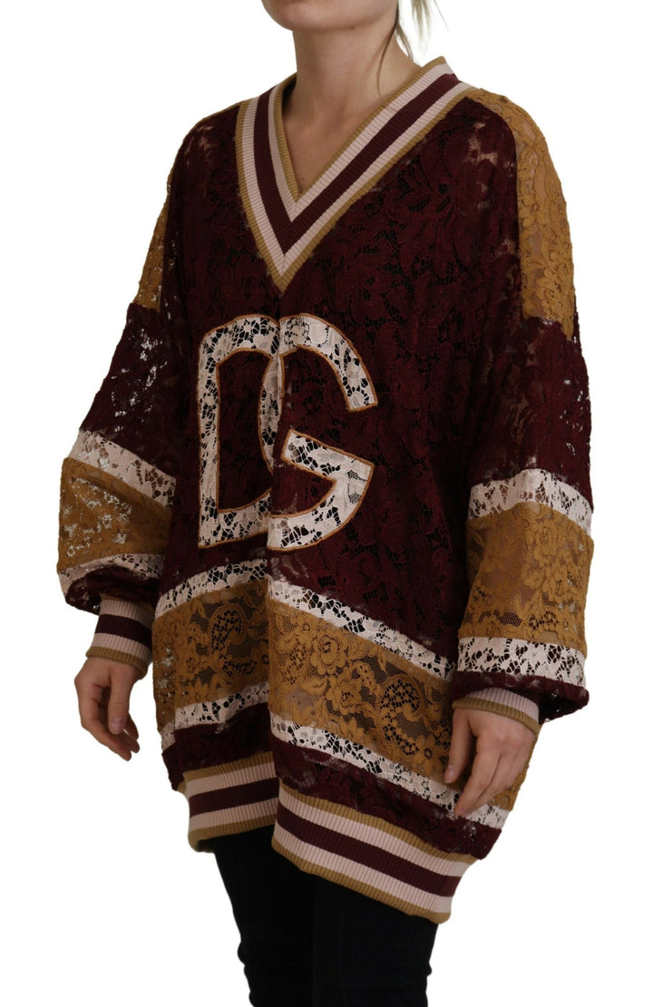 Women’s Dolce &amp; Gabbana Multicolor Lace V-neck Pullover Sweater