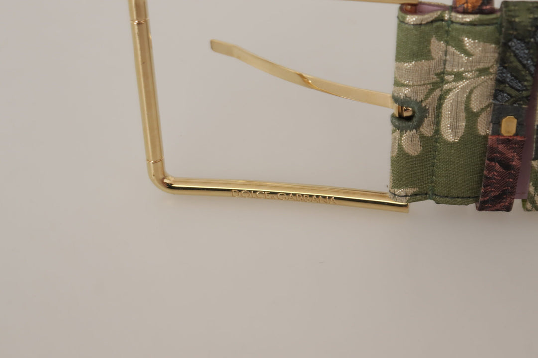 Women’s Dolce &amp; Gabbana Multicolor Leather Embroidered Gold Metal Buckle Belt