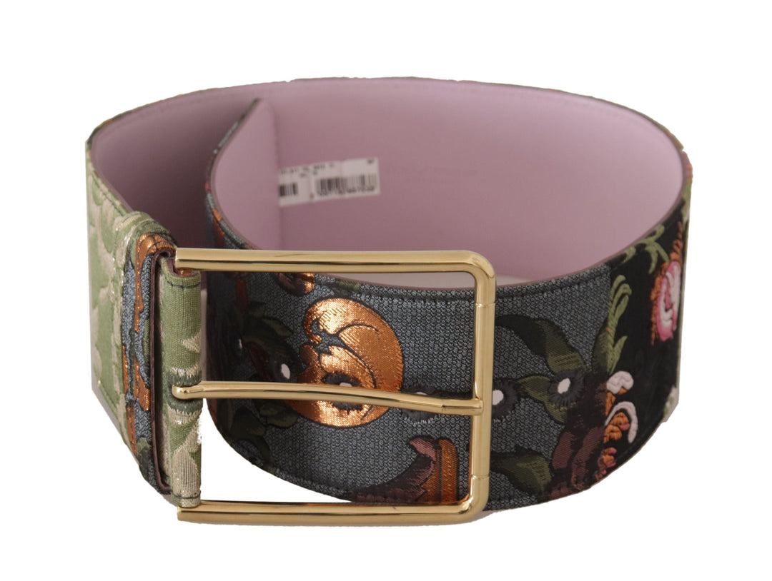 Women’s Dolce &amp; Gabbana Multicolor Leather Embroidered Gold Metal Buckle Belt