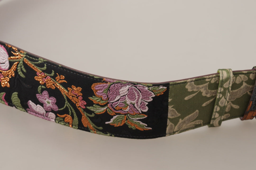 Women’s Dolce &amp; Gabbana Multicolor Leather Embroidered Gold Metal Buckle Belt