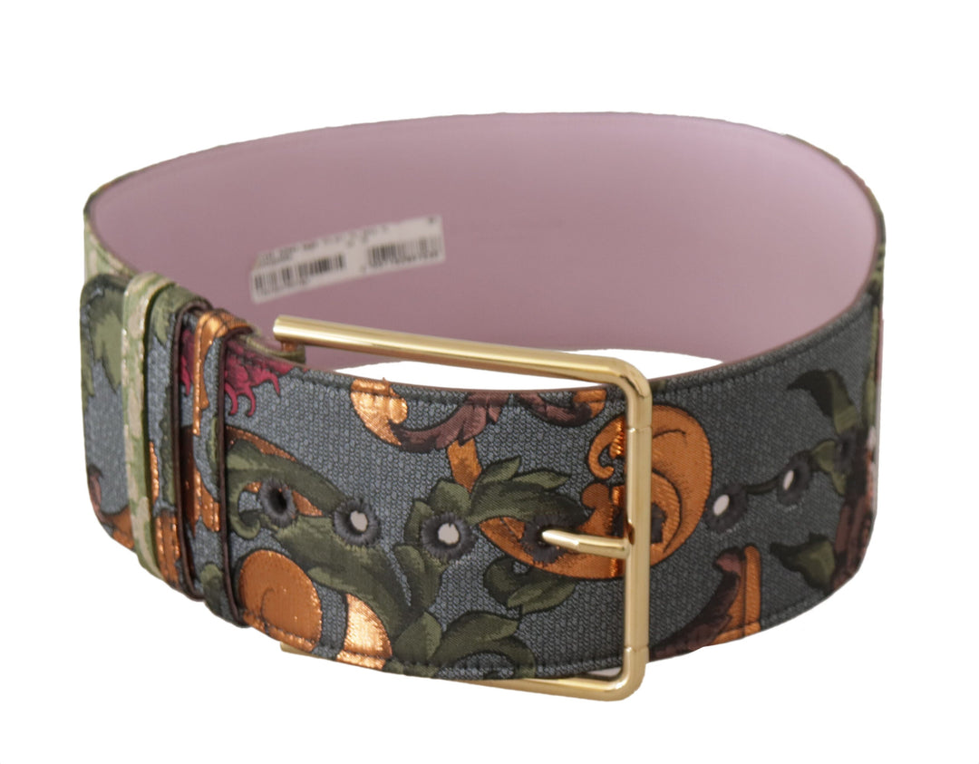 Women’s Dolce &amp; Gabbana Multicolor Leather Embroidered Gold Metal Buckle Belt