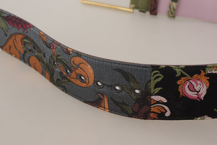 Women’s Dolce &amp; Gabbana Multicolor Leather Embroidered Gold Metal Buckle Belt