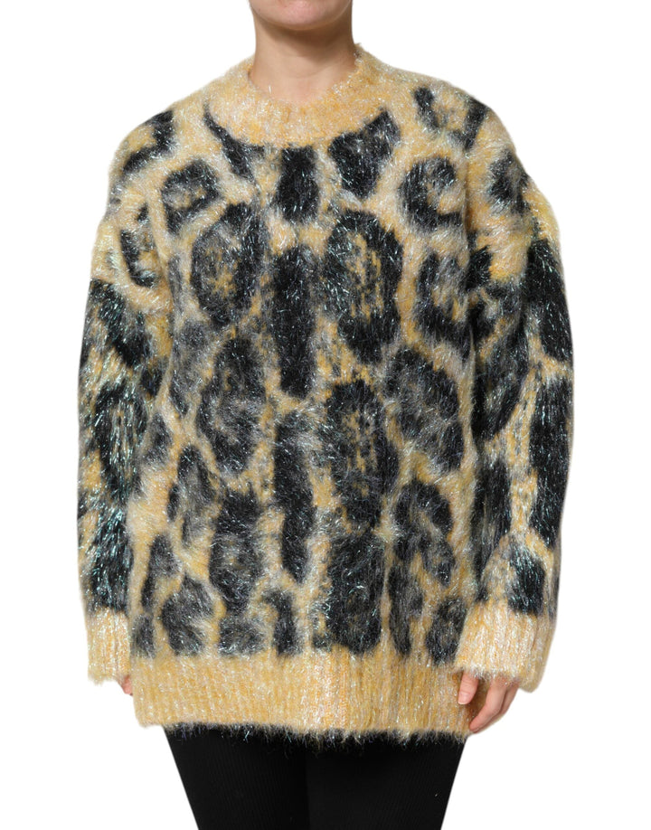 Women’s Dolce &amp; Gabbana Multicolor Leopard Mohair Crew Neck Sweater