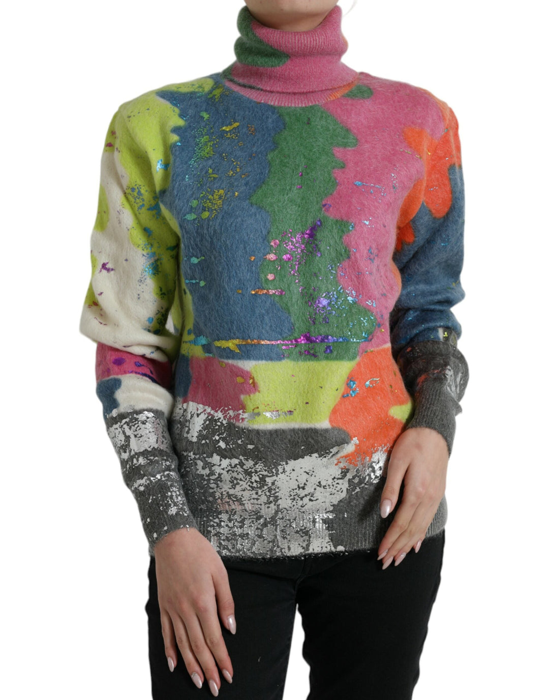 Women’s Dolce &amp; Gabbana Multicolor Mohair Turtleneck Pullover Sweater