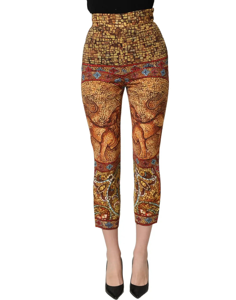 Women’s Dolce & Gabbana Multicolor Mosaic Print Crepe Cropped Trouser Pants