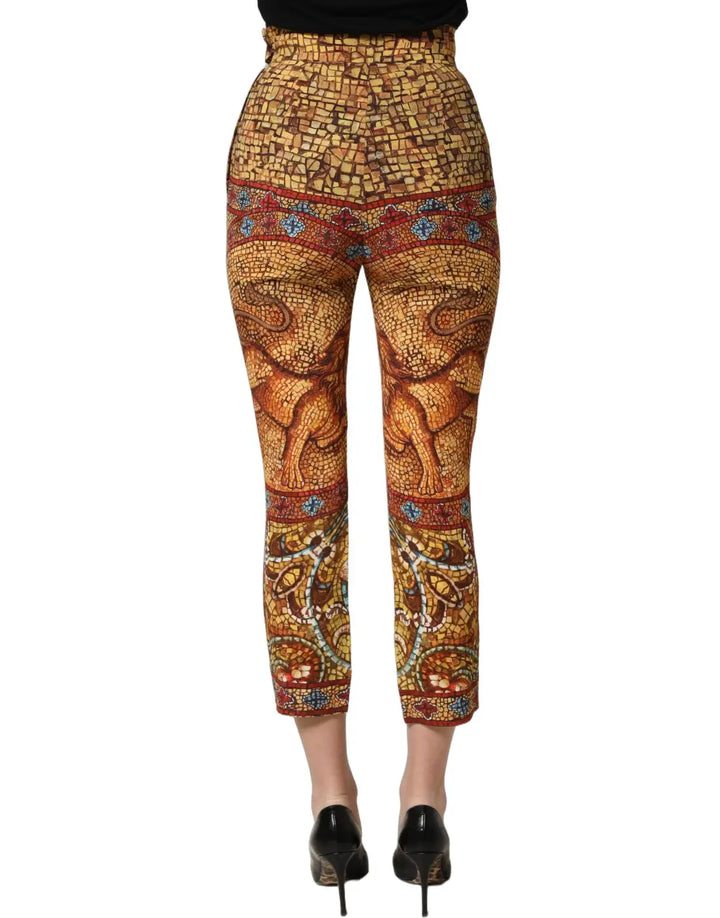 Women’s Dolce &amp; Gabbana Multicolor Mosaic Print Crepe Cropped Trouser Pants