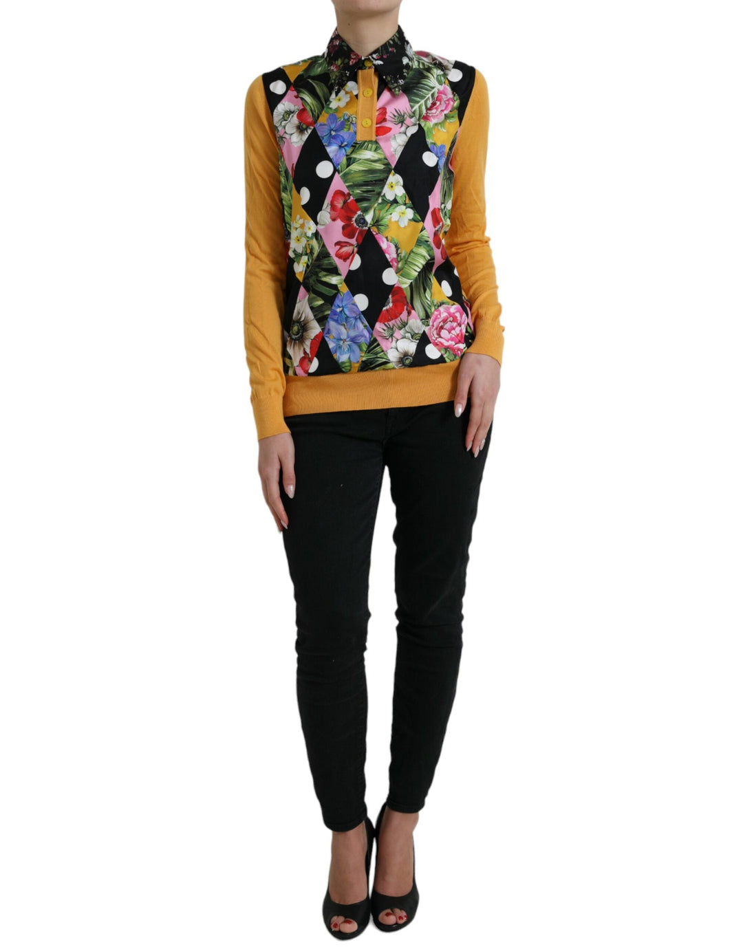 Women’s Dolce &amp; Gabbana Multicolor Patchwork Cashmere Henley Sweater