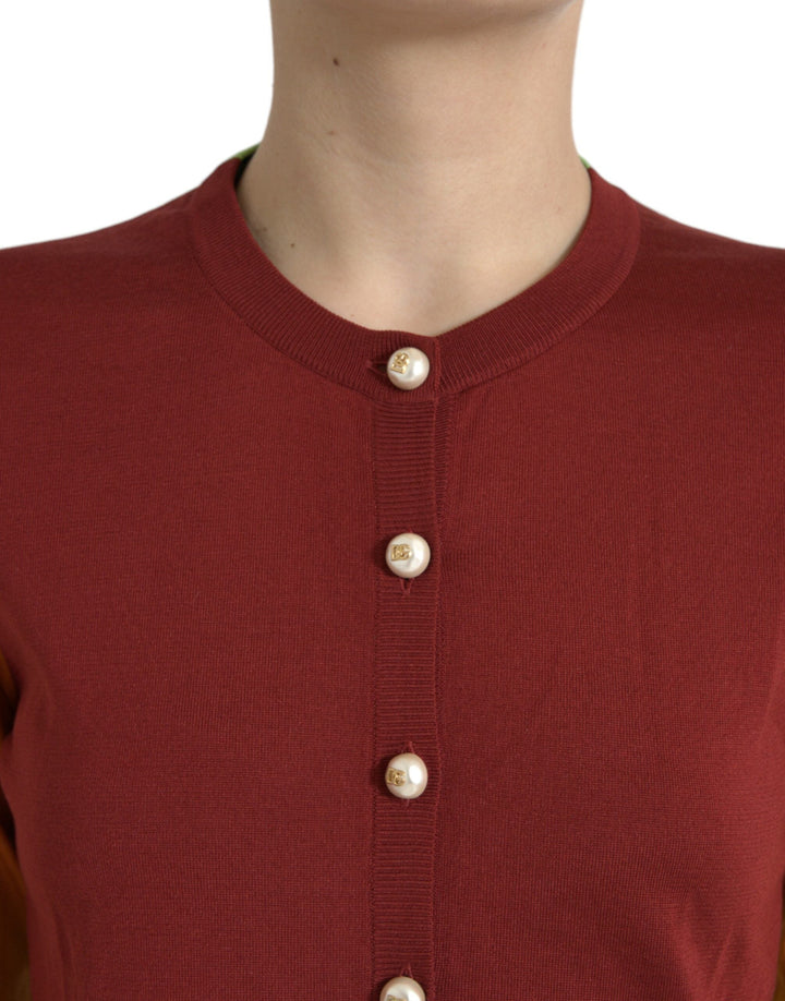 Women’s Dolce &amp; Gabbana Multicolor Silk Crewneck Cardigan Sweater