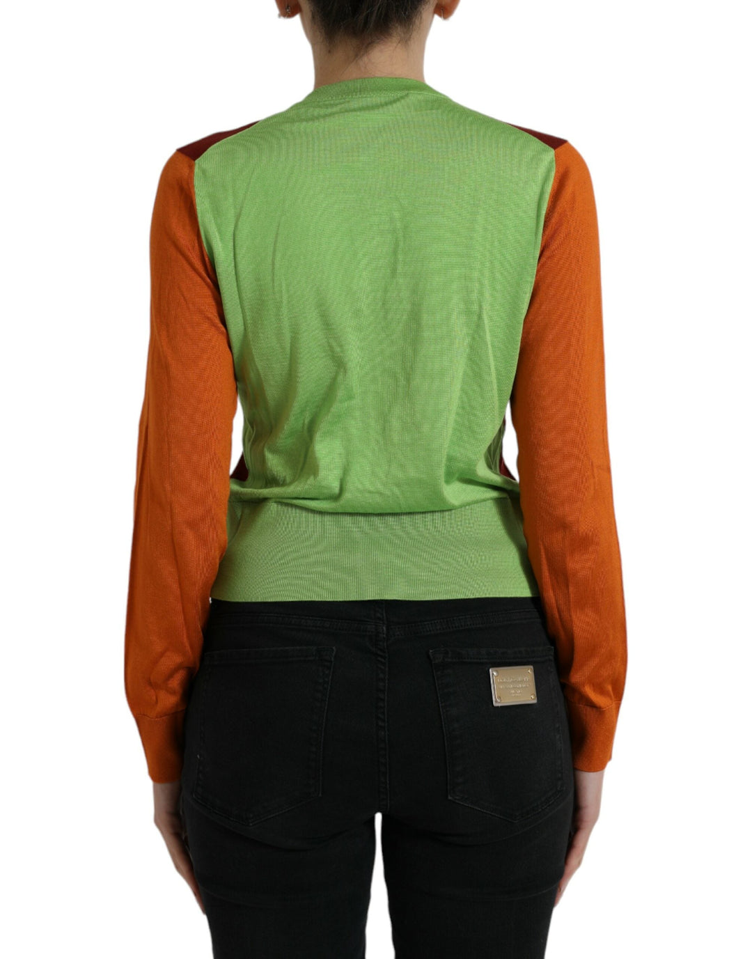Women’s Dolce &amp; Gabbana Multicolor Silk Crewneck Cardigan Sweater
