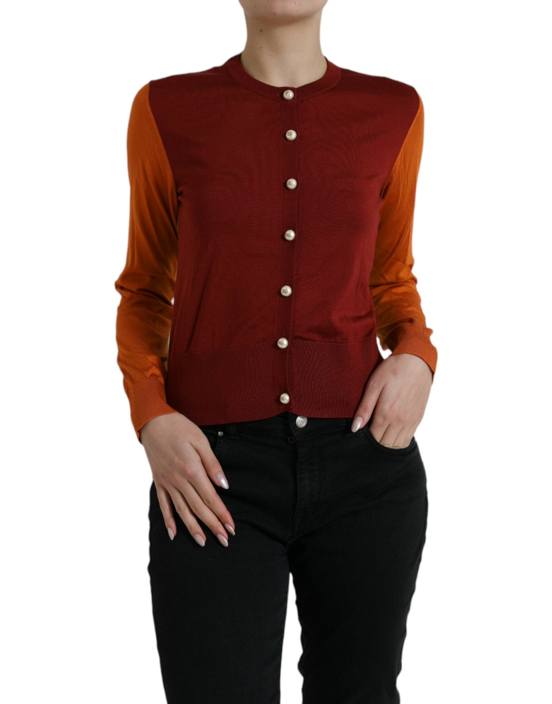 Women’s Dolce &amp; Gabbana Multicolor Silk Crewneck Cardigan Sweater