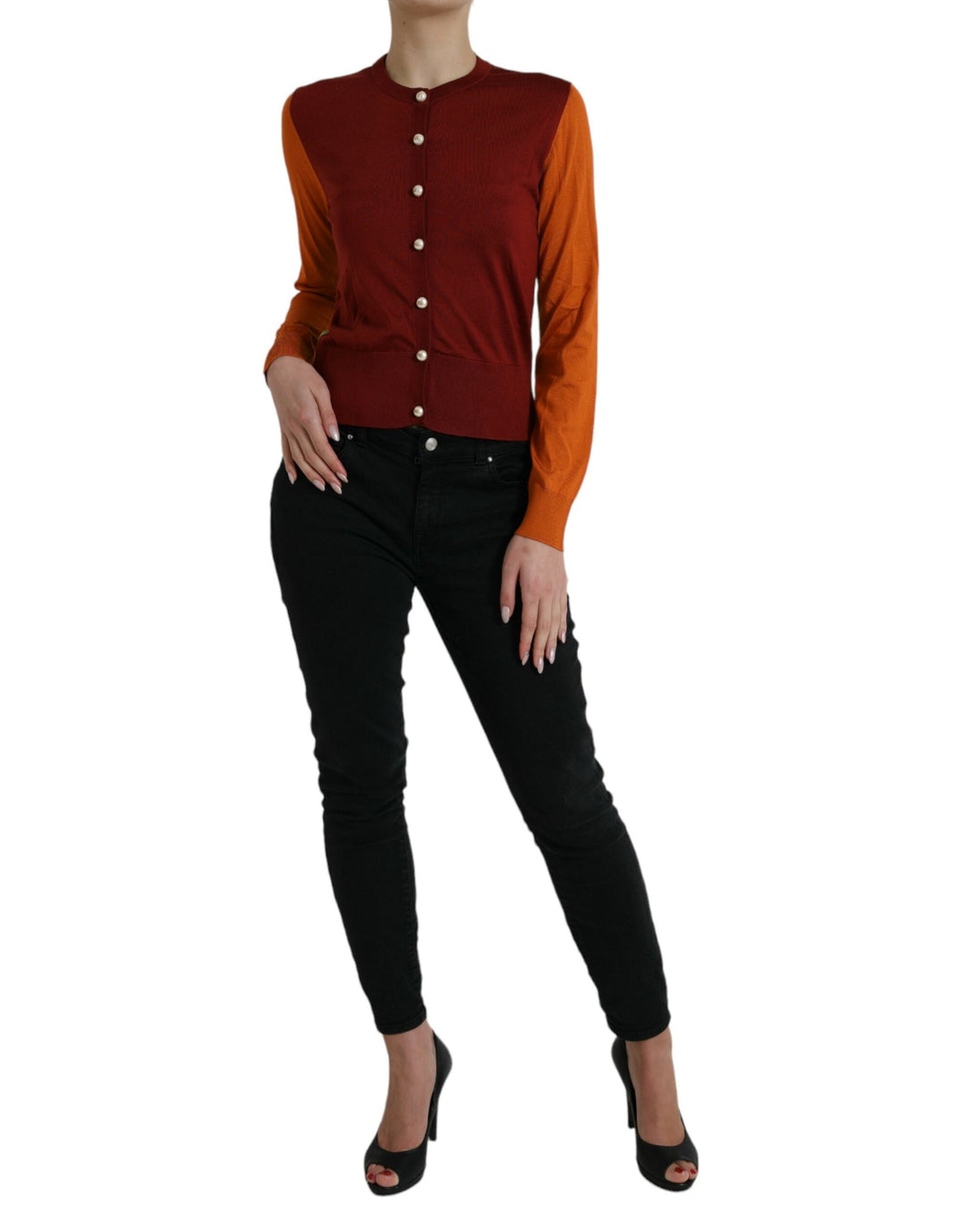 Women’s Dolce &amp; Gabbana Multicolor Silk Crewneck Cardigan Sweater