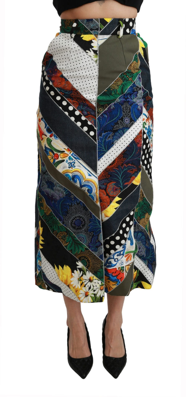 Women’s Dolce & Gabbana Multicolor Silk Geometric High Waist Maxi Skirt