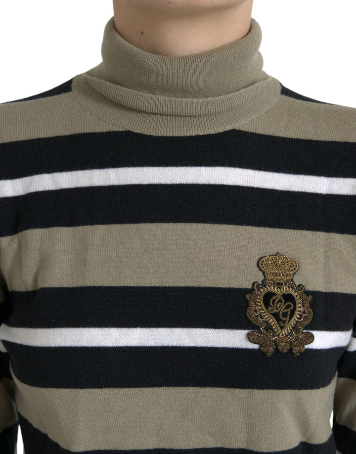 Women’s Dolce &amp; Gabbana Multicolor Stripe Wool Logo Pullover Sweater
