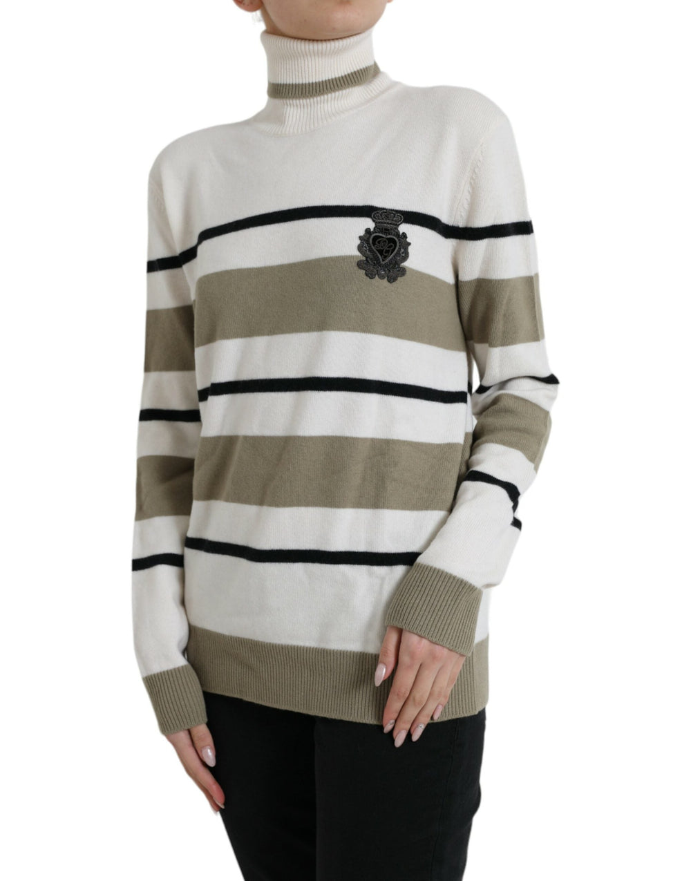 Women’s Dolce & Gabbana Multicolor Stripe Wool Logo Pullover Sweater
