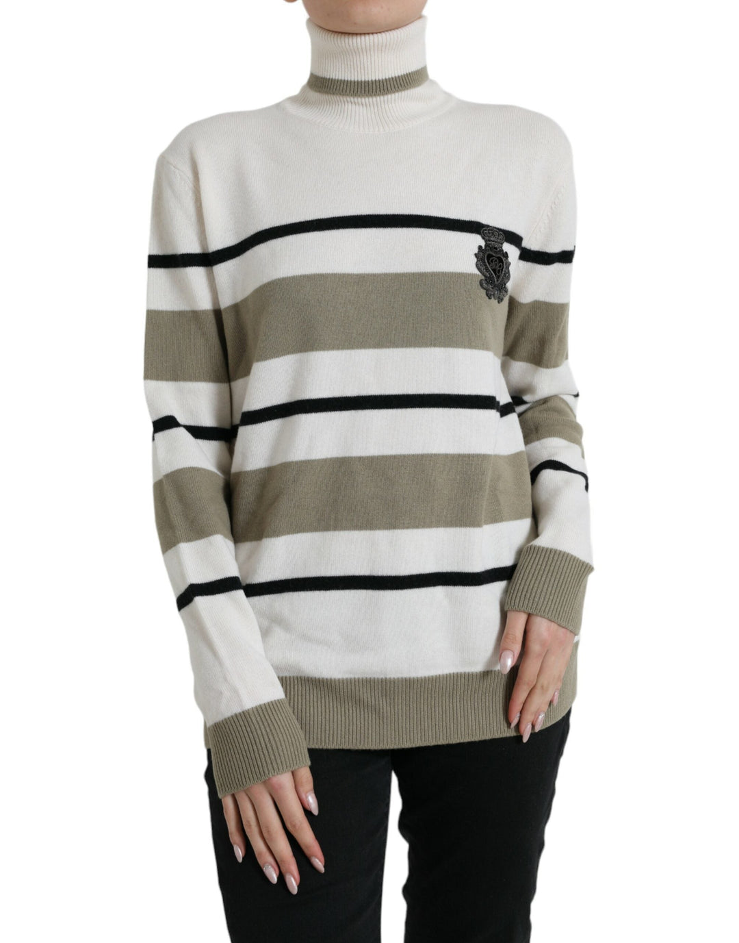 Women’s Dolce &amp; Gabbana Multicolor Stripe Wool Logo Pullover Sweater