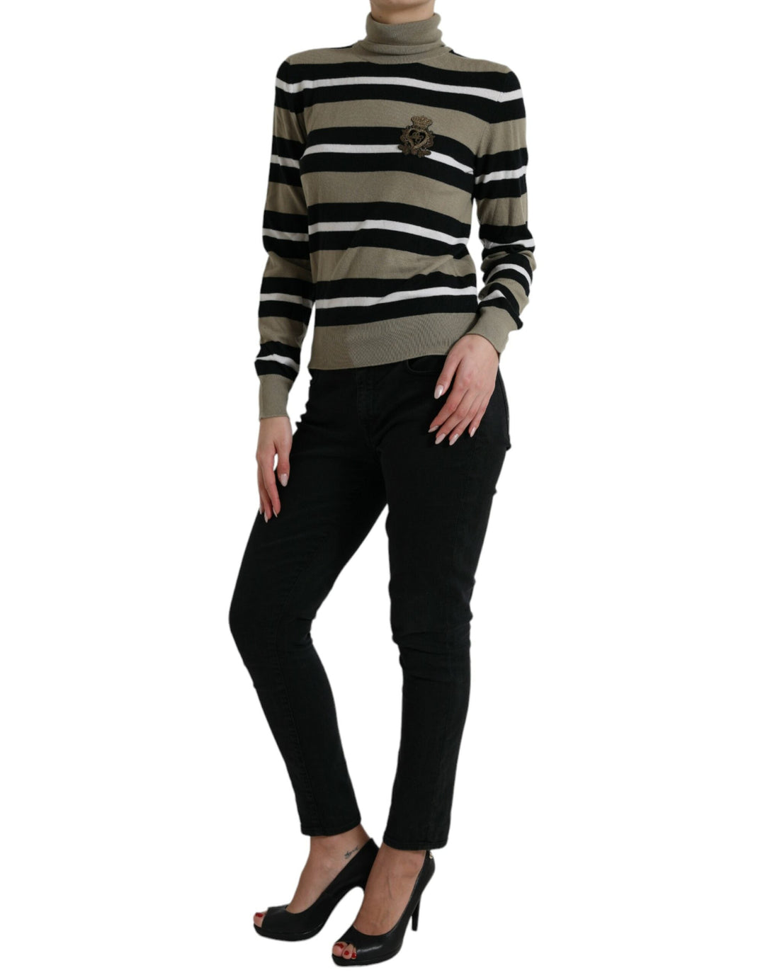 Women’s Dolce &amp; Gabbana Multicolor Stripe Wool Logo Pullover Sweater