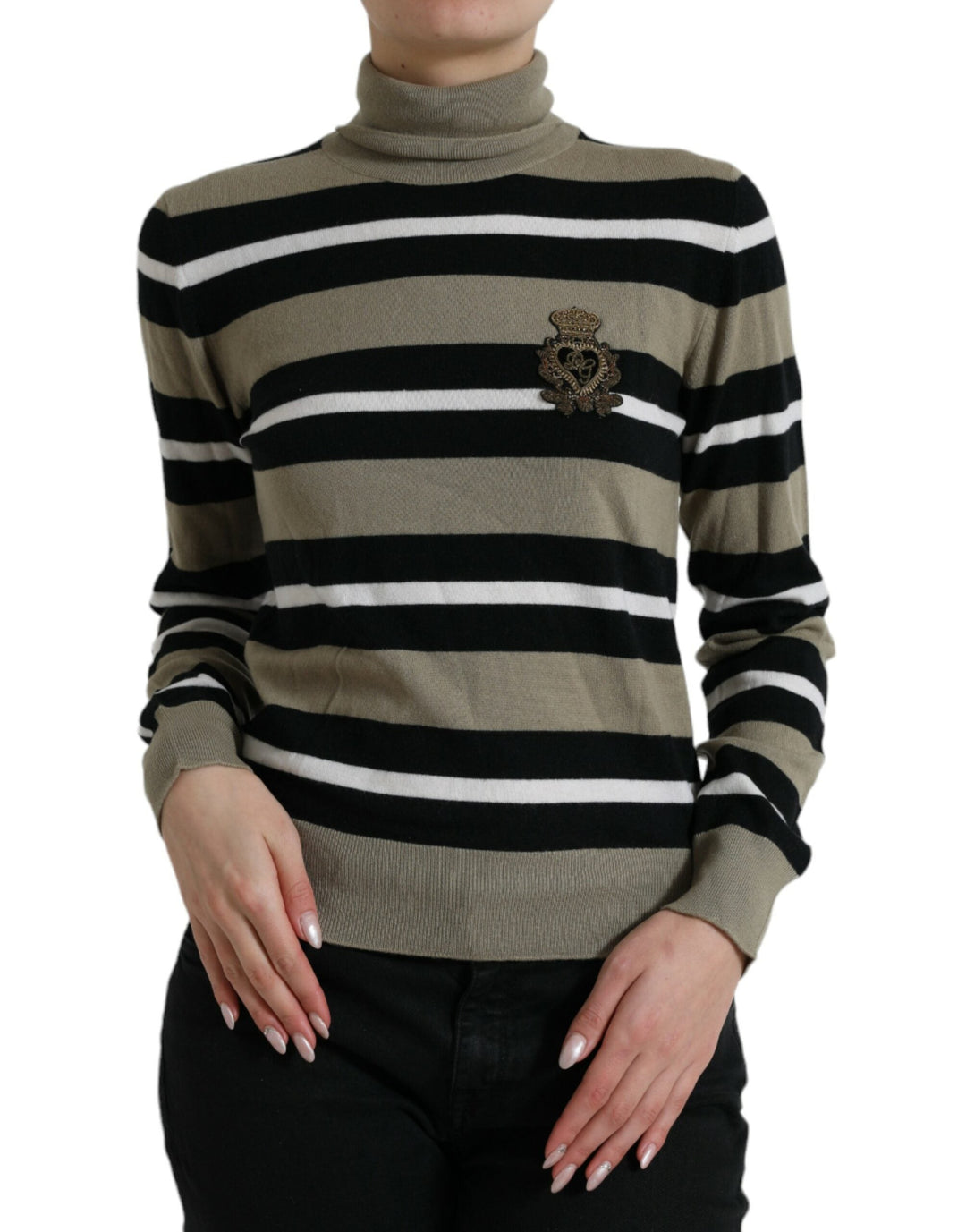 Women’s Dolce &amp; Gabbana Multicolor Stripe Wool Logo Pullover Sweater