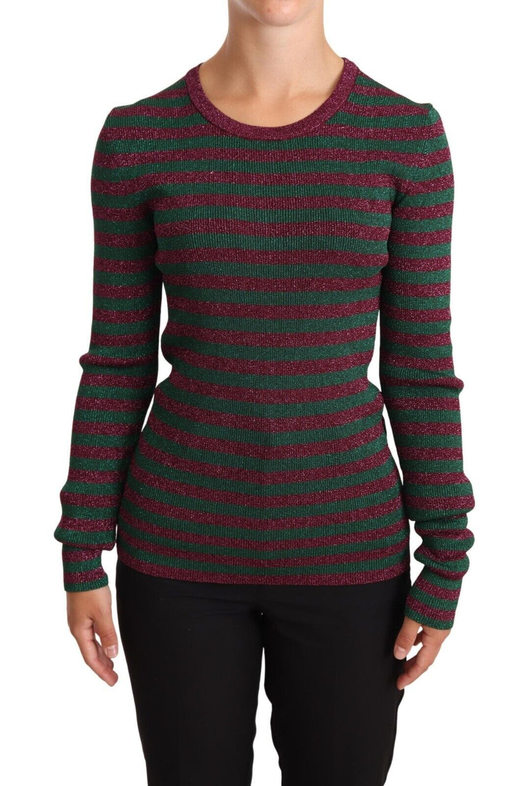 Women’s Dolce &amp; Gabbana Multicolor Striped Crew Neck Pullover Sweater
