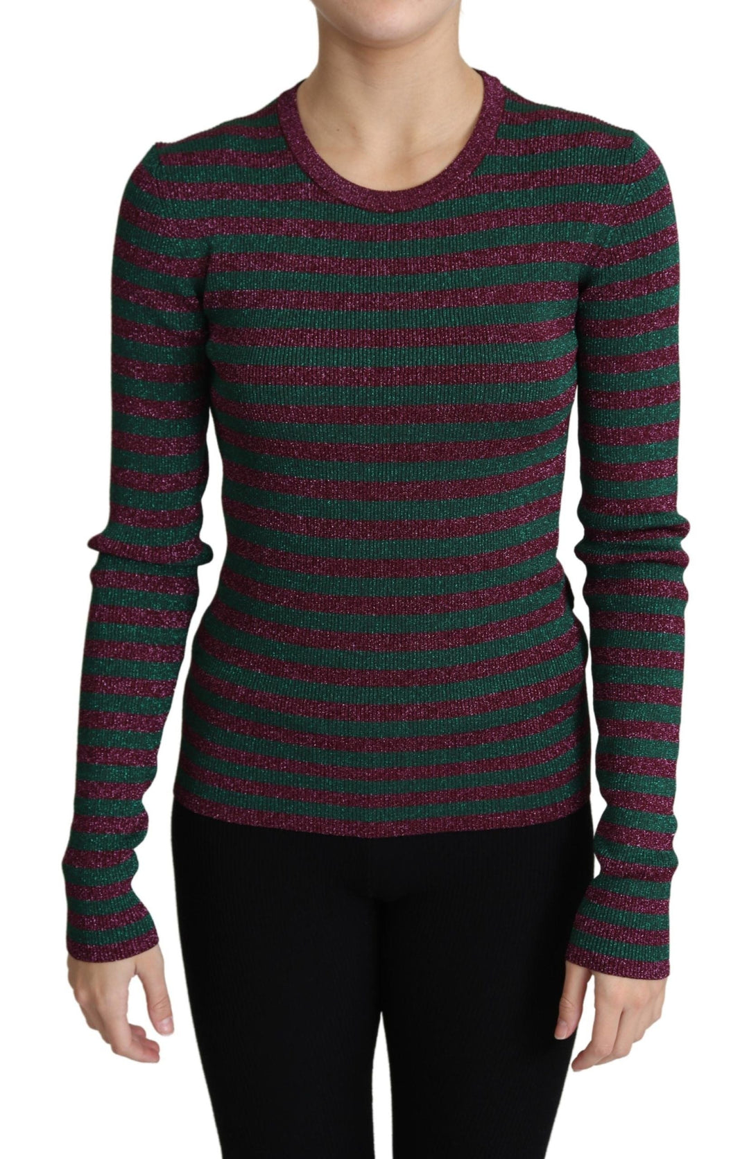 Women’s Dolce &amp; Gabbana Multicolor Stripes Crew Neck Pullover Sweater