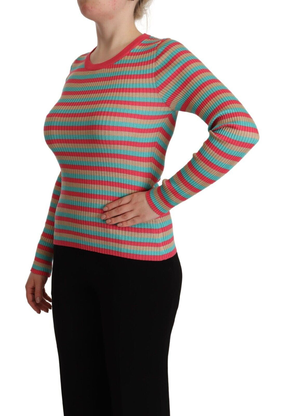 Women’s Dolce & Gabbana Multicolor Stripes Silk Crew Neck Pullover Top