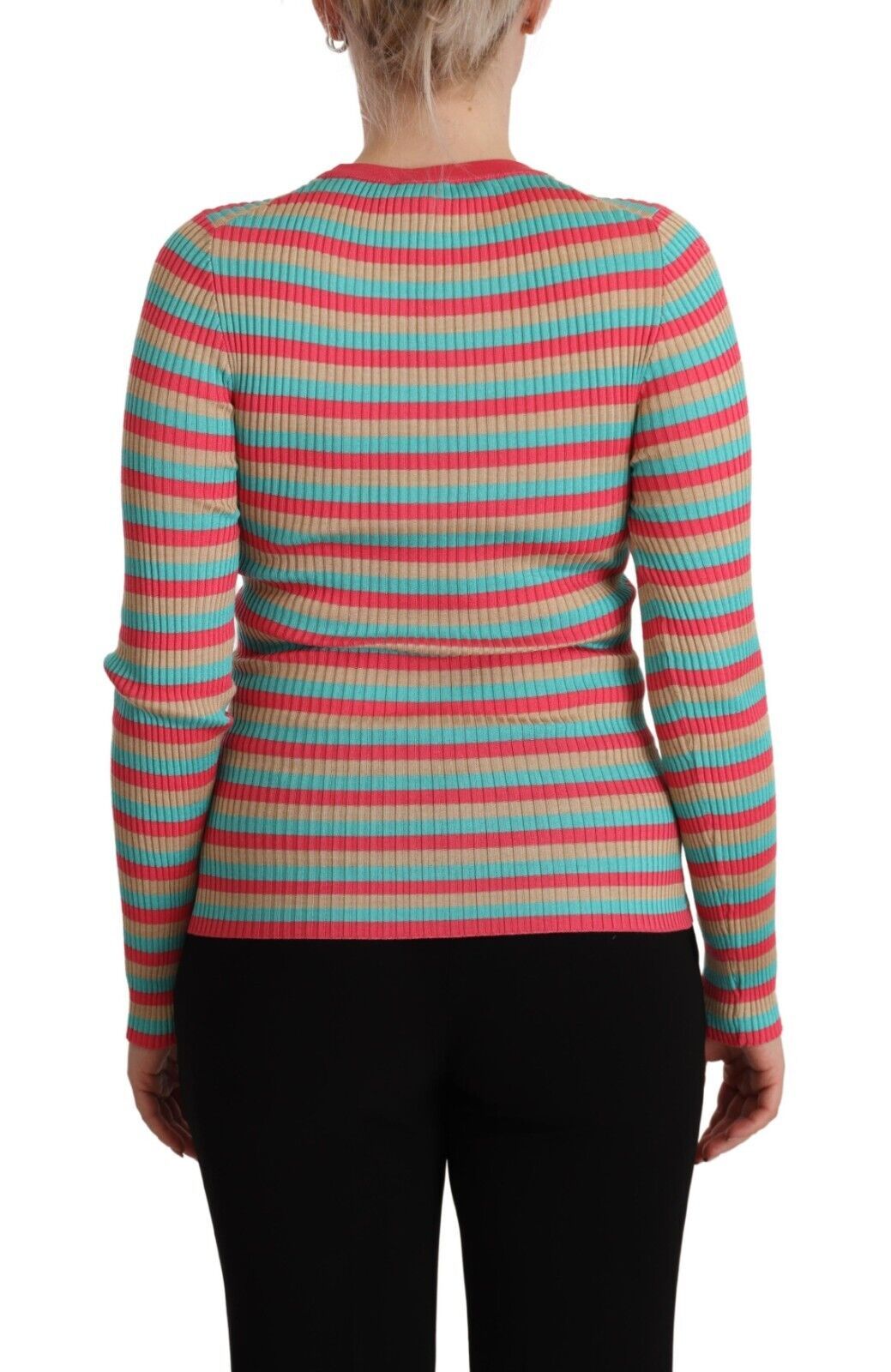 Women’s Dolce &amp; Gabbana Multicolor Stripes Silk Crew Neck Pullover Top