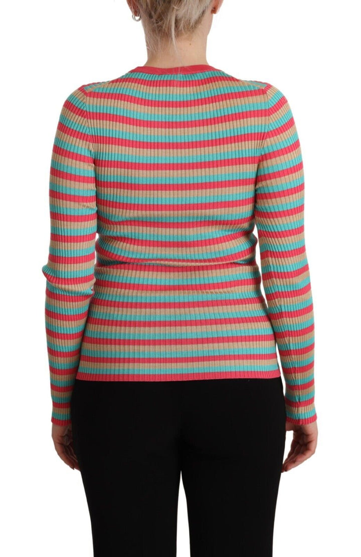 Women’s Dolce &amp; Gabbana Multicolor Stripes Silk Crew Neck Pullover Top