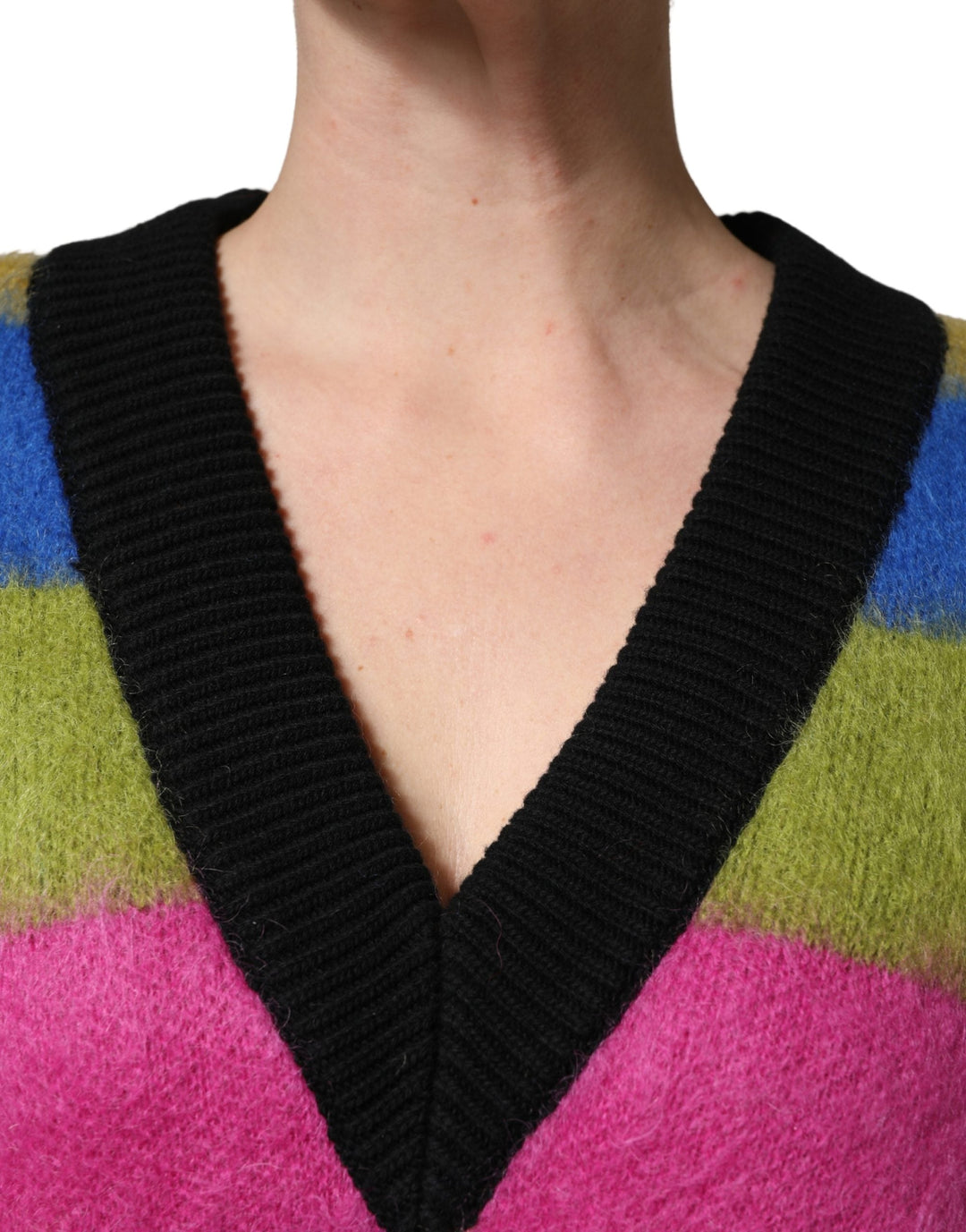 Women’s Dolce &amp; Gabbana Multicolor Stripes V-neck Pullover Sweater