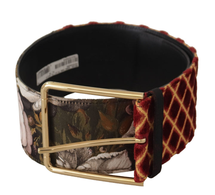 Women’s Dolce &amp; Gabbana Multicolor Wide Leather Floral Gold Metal Buckle Belt
