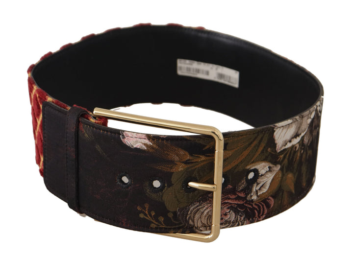 Women’s Dolce &amp; Gabbana Multicolor Wide Leather Floral Gold Metal Buckle Belt