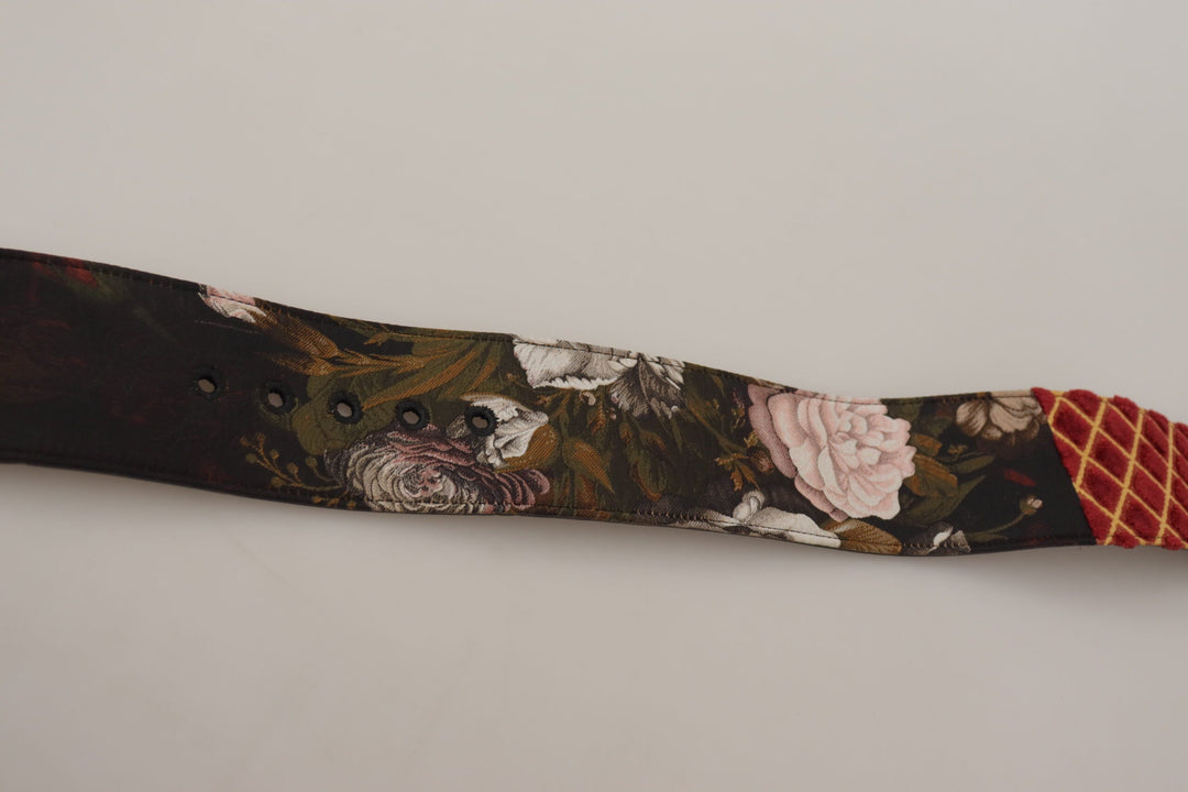 Women’s Dolce &amp; Gabbana Multicolor Wide Leather Floral Gold Metal Buckle Belt