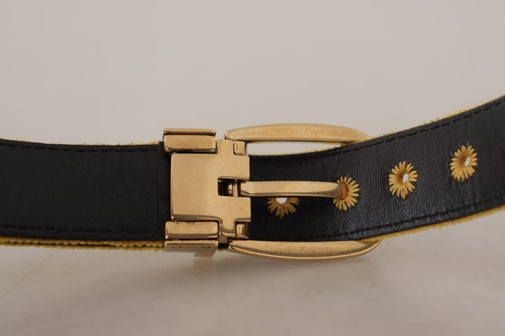 Women’s Dolce &amp; Gabbana Mustard Velvet Gold Logo Engraved Metal Buckle Belt