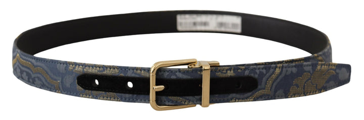 Women’s Dolce &amp; Gabbana Navy Blue Jacquard Gold Tone Logo Metal Buckle Belt