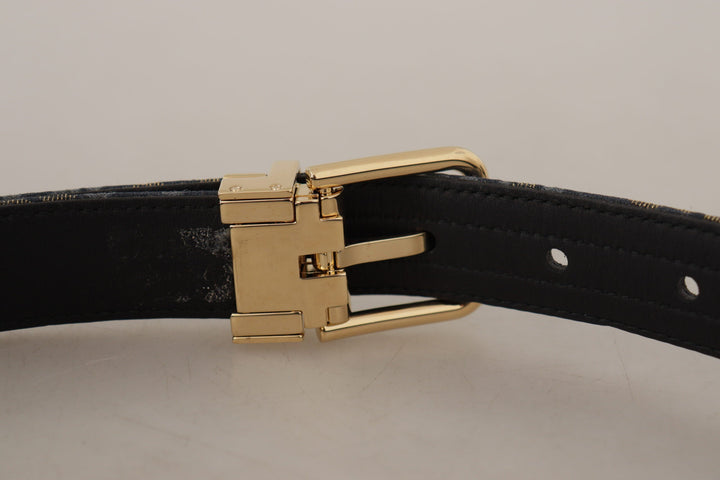 Women’s Dolce &amp; Gabbana Navy Blue Jacquard Gold Tone Logo Metal Buckle Belt