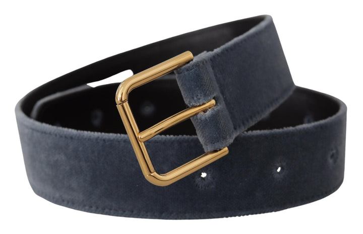 Women’s Dolce &amp; Gabbana Navy Blue Velvet Gold Metal Logo Waist Buckle Belt