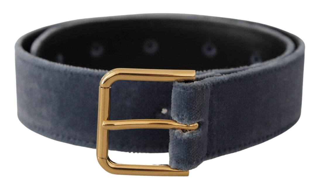 Women’s Dolce &amp; Gabbana Navy Blue Velvet Gold Metal Logo Waist Buckle Belt