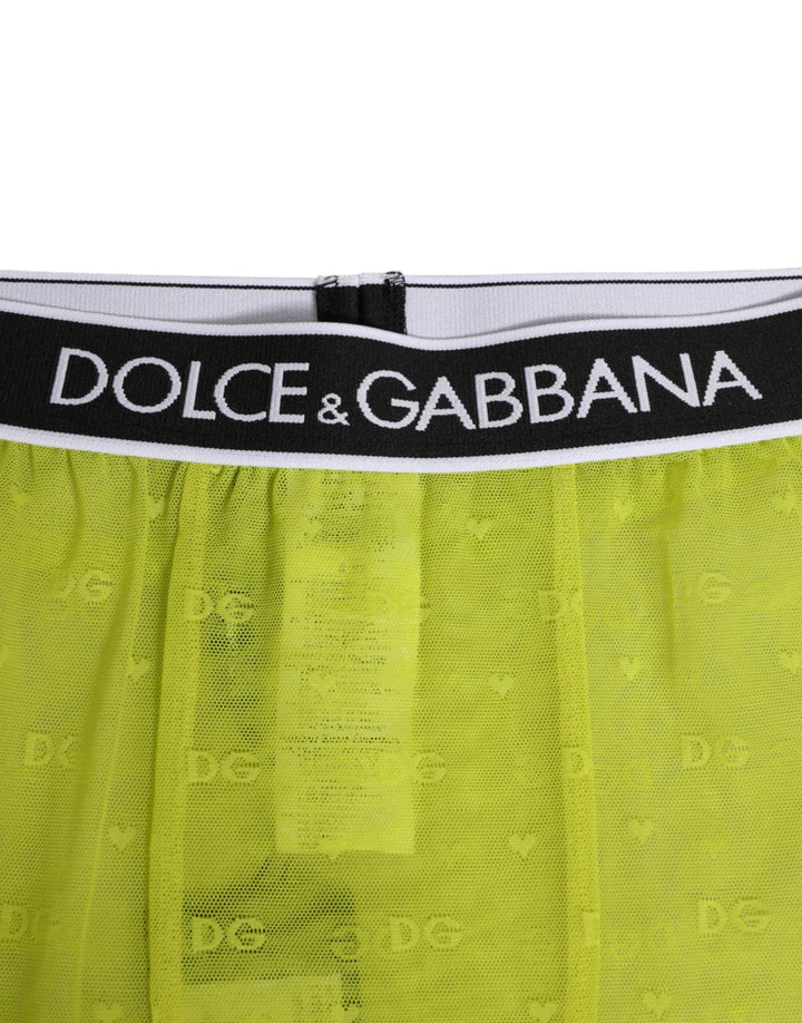 Women’s Dolce &amp; Gabbana Neon Green Nylon Logo Lace Leggings Pants Underwear
