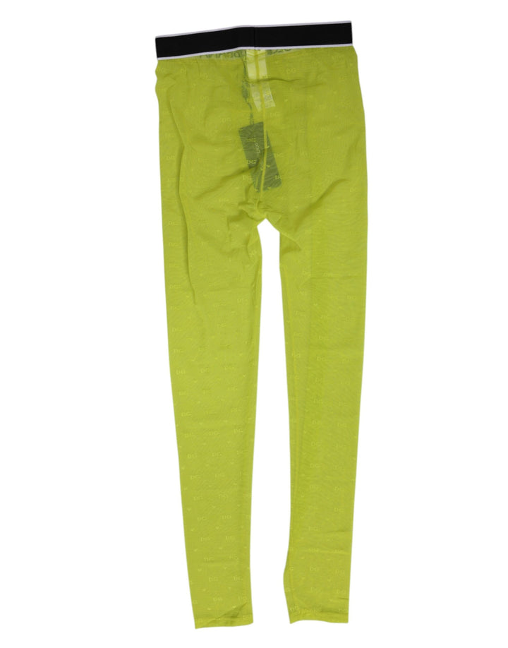 Women’s Dolce &amp; Gabbana Neon Green Nylon Logo Lace Leggings Pants Underwear