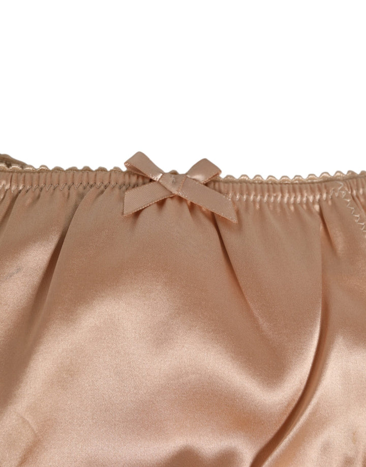 Women’s Dolce &amp; Gabbana Nude Beige Silk Satin Bow Lace Trim Underwear